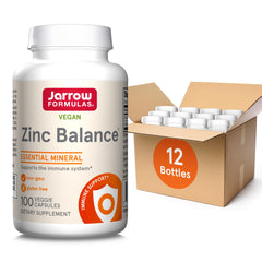 Jarrow Zinc Balance bottle shows 15 mg zinc for immune support.