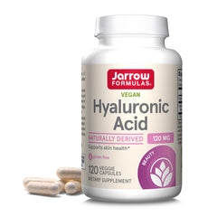 Jarrow Formulas Hyaluronic Acid bottle with 120 mg capsules for skin hydration support.