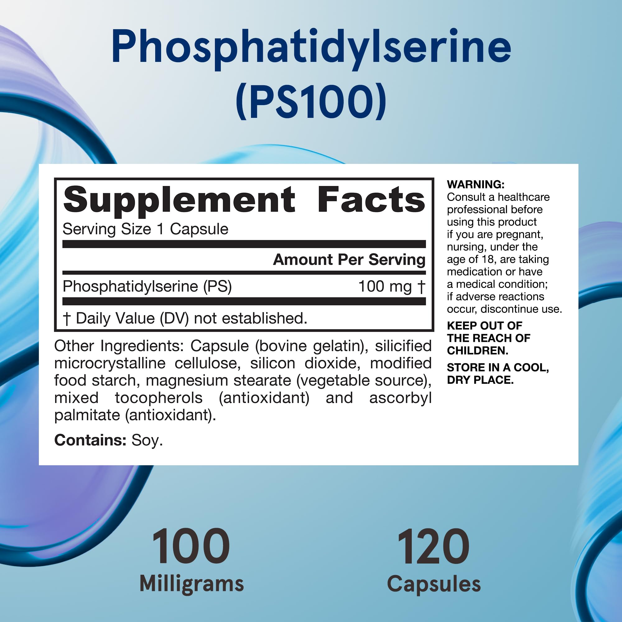 Jarrow Formulas PS100 capsules taken with meals for daily use.