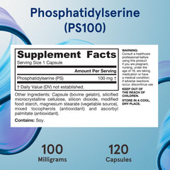 Jarrow Formulas PS100 capsules taken with meals for daily use.