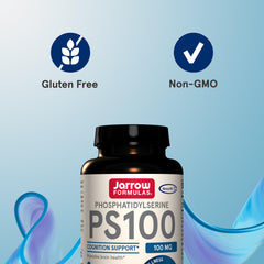 Jarrow Formulas PS100 bottle detail shows sunflower lecithin source for stable delivery.