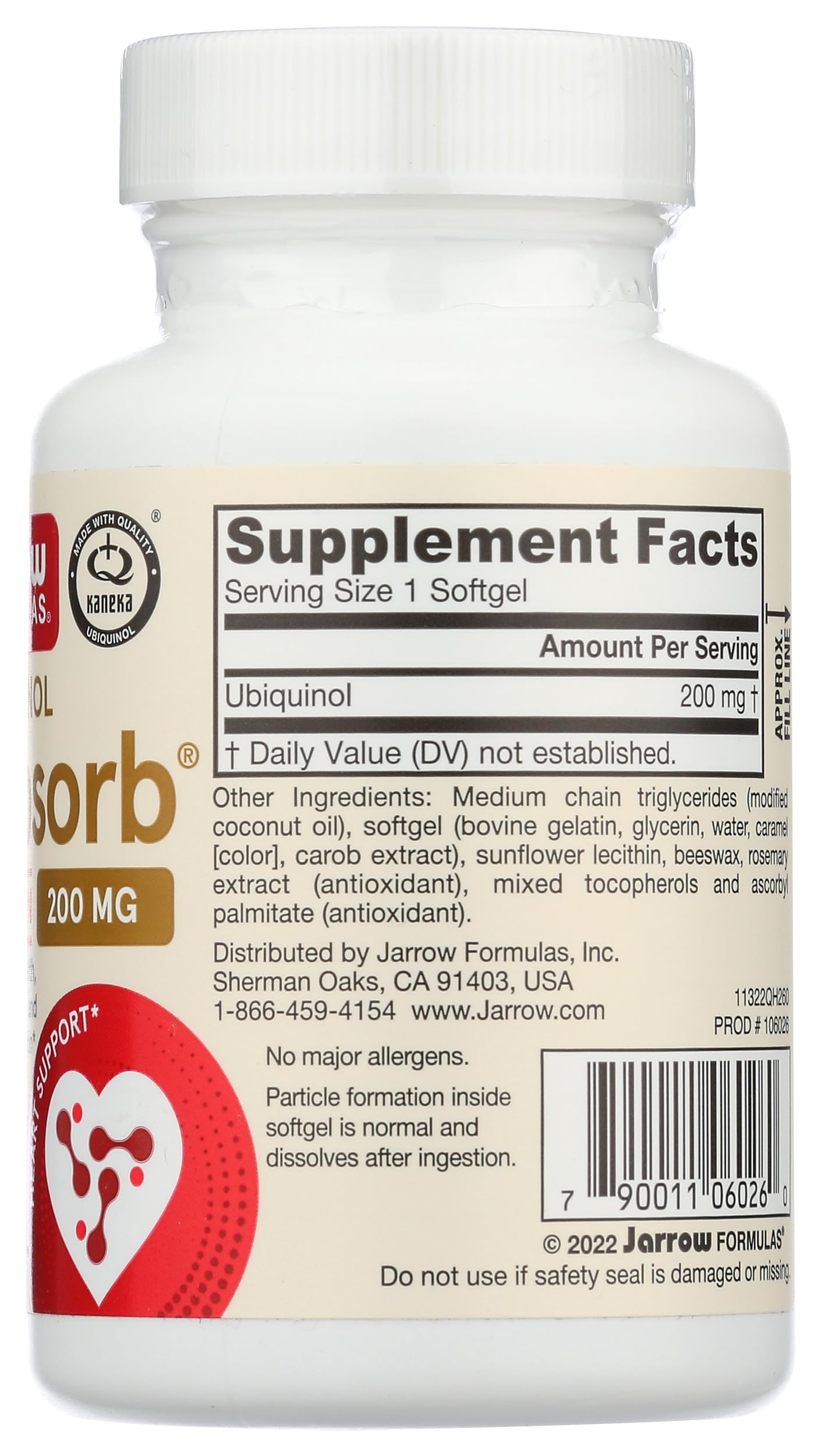 Jarrow QH-absorb nutrition facts panel highlights the high-absorption technology