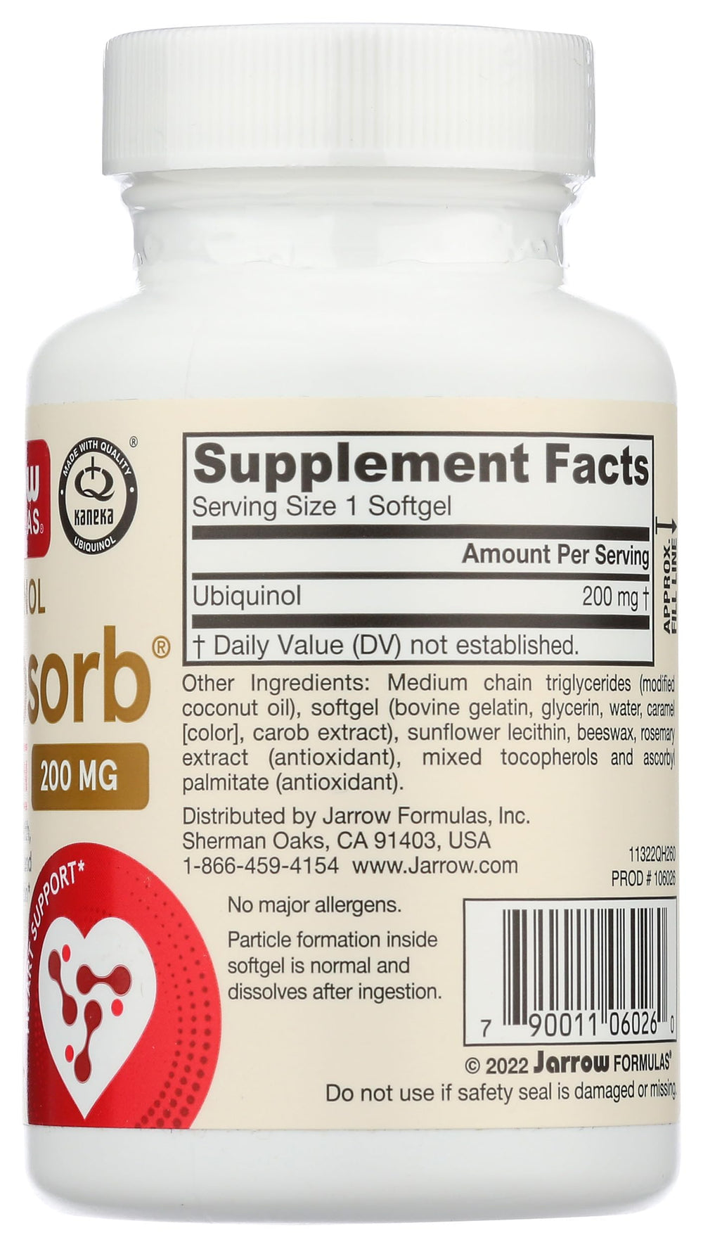 Jarrow QH-absorb nutrition facts panel highlights the high-absorption technology