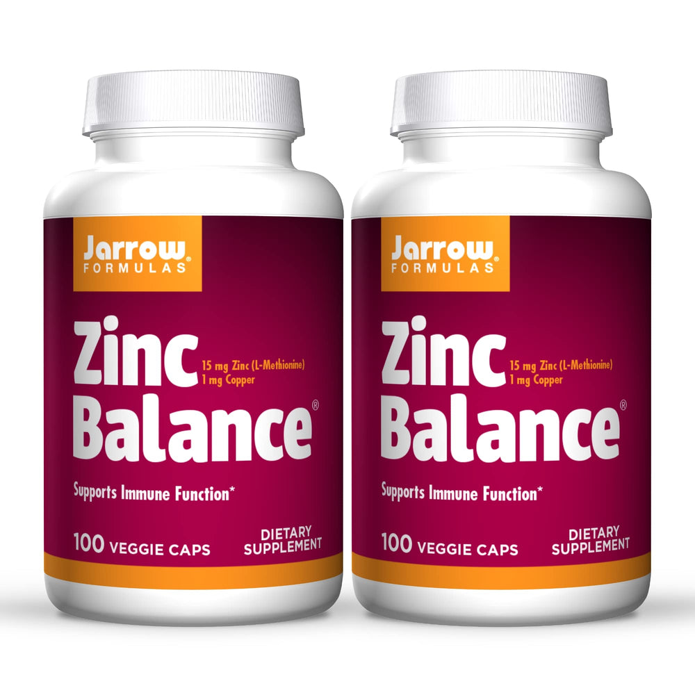 Jarrow Zinc Balance 15 mg bottle image showing the two-pack option for immune support