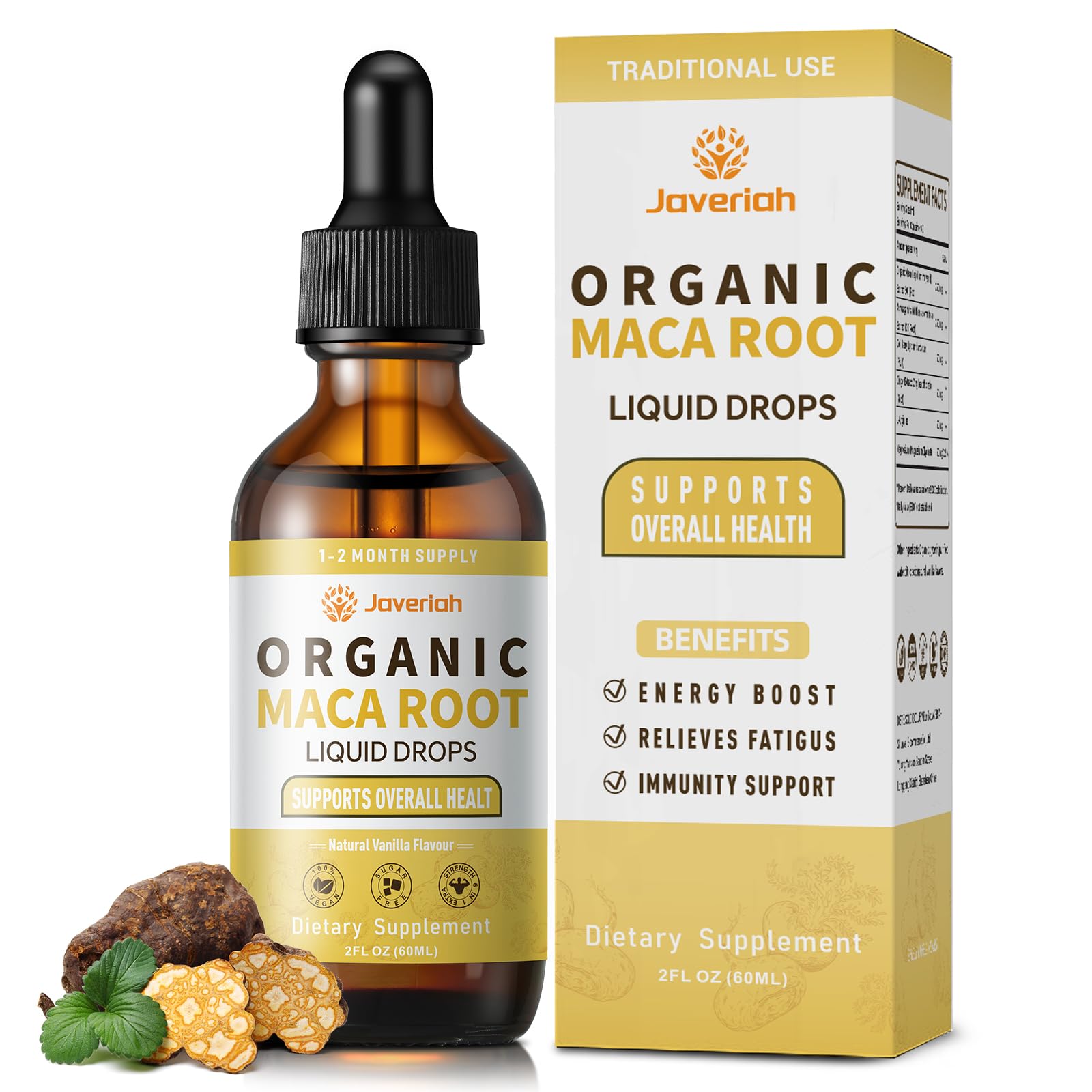 Javeriah Maca Root Drops bottle for daily vitality and balance.