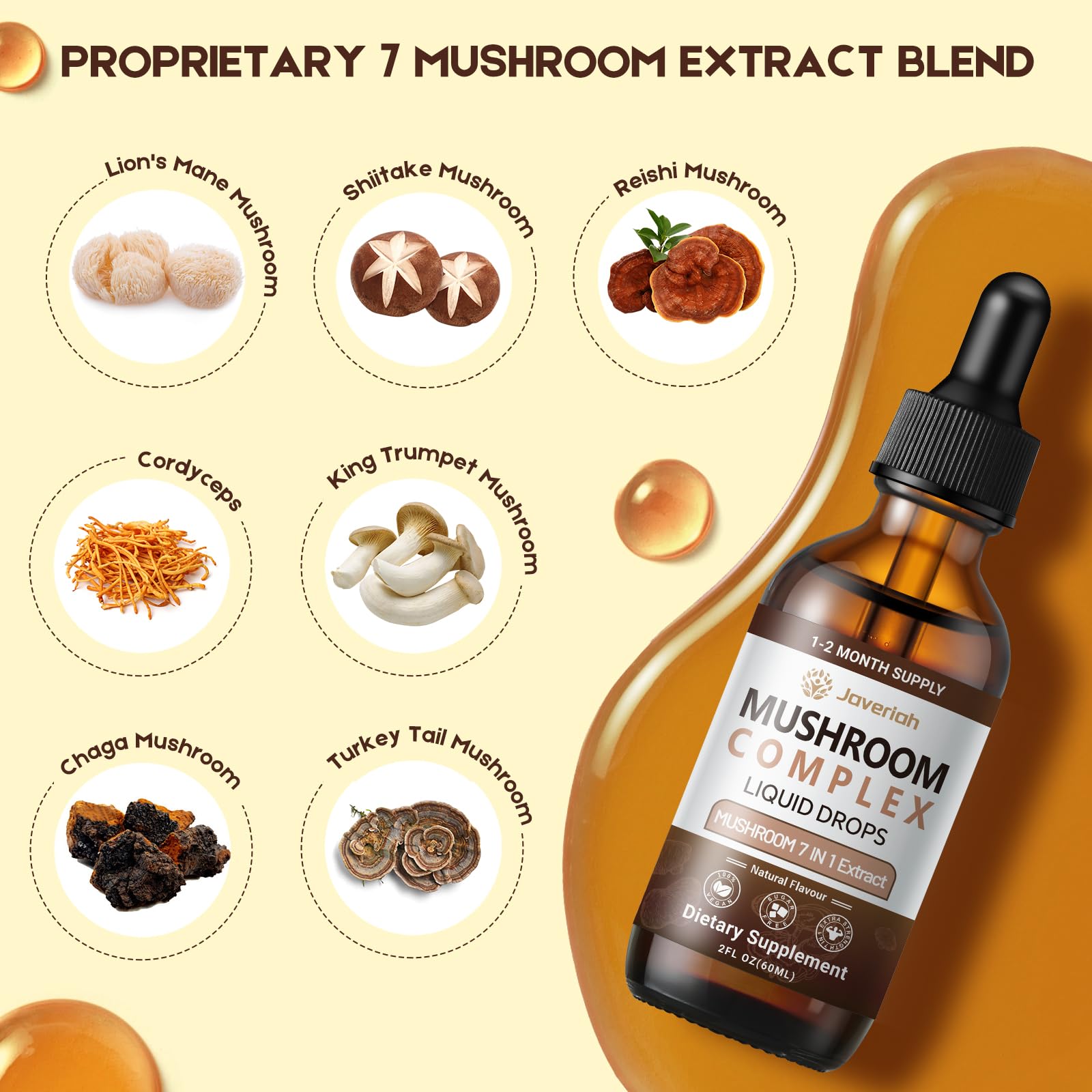 Javeriah Mushroom Complex bottle back label with ingredients