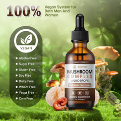 Javeriah Mushroom Complex bottle beside glass for usage