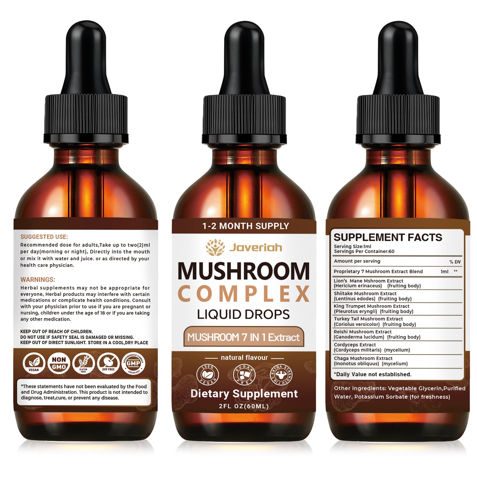 Javeriah Mushroom Complex packaging box and bottle on surface