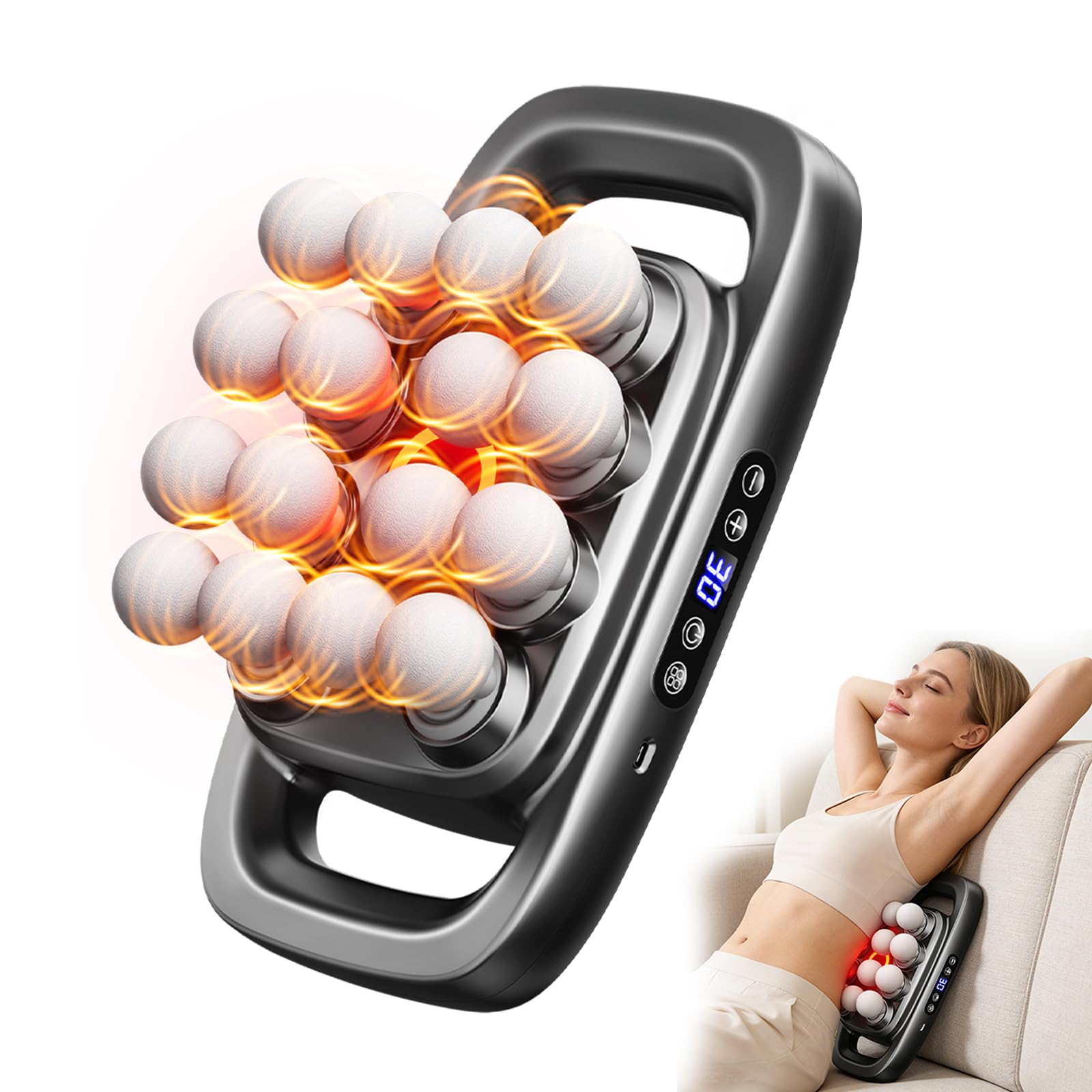 Jaxiuk 16-head massage gun in full view, grey finish for versatile recovery.