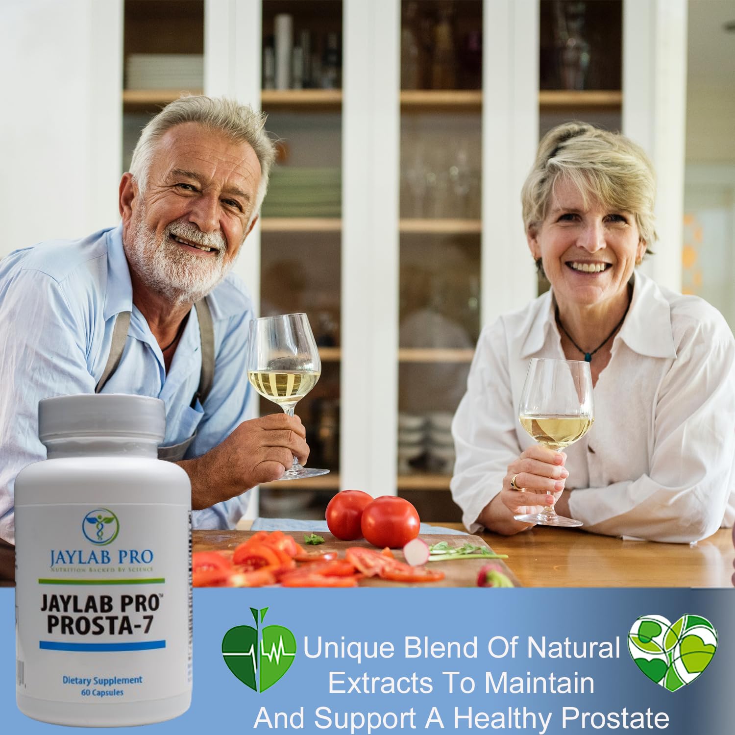 JAYLAB PRO Prosta-7 daily-use scene suggests a simple wellness routine.