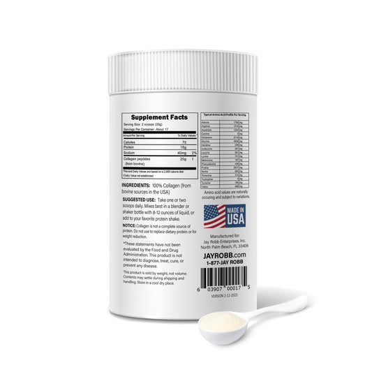 JAYROBB Collagen Peptides Unflavored being stirred into milk for a high-protein drink