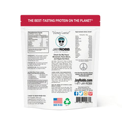 Jay Robb whey protein strawberry tub, resealable container for quick shakes after workouts.