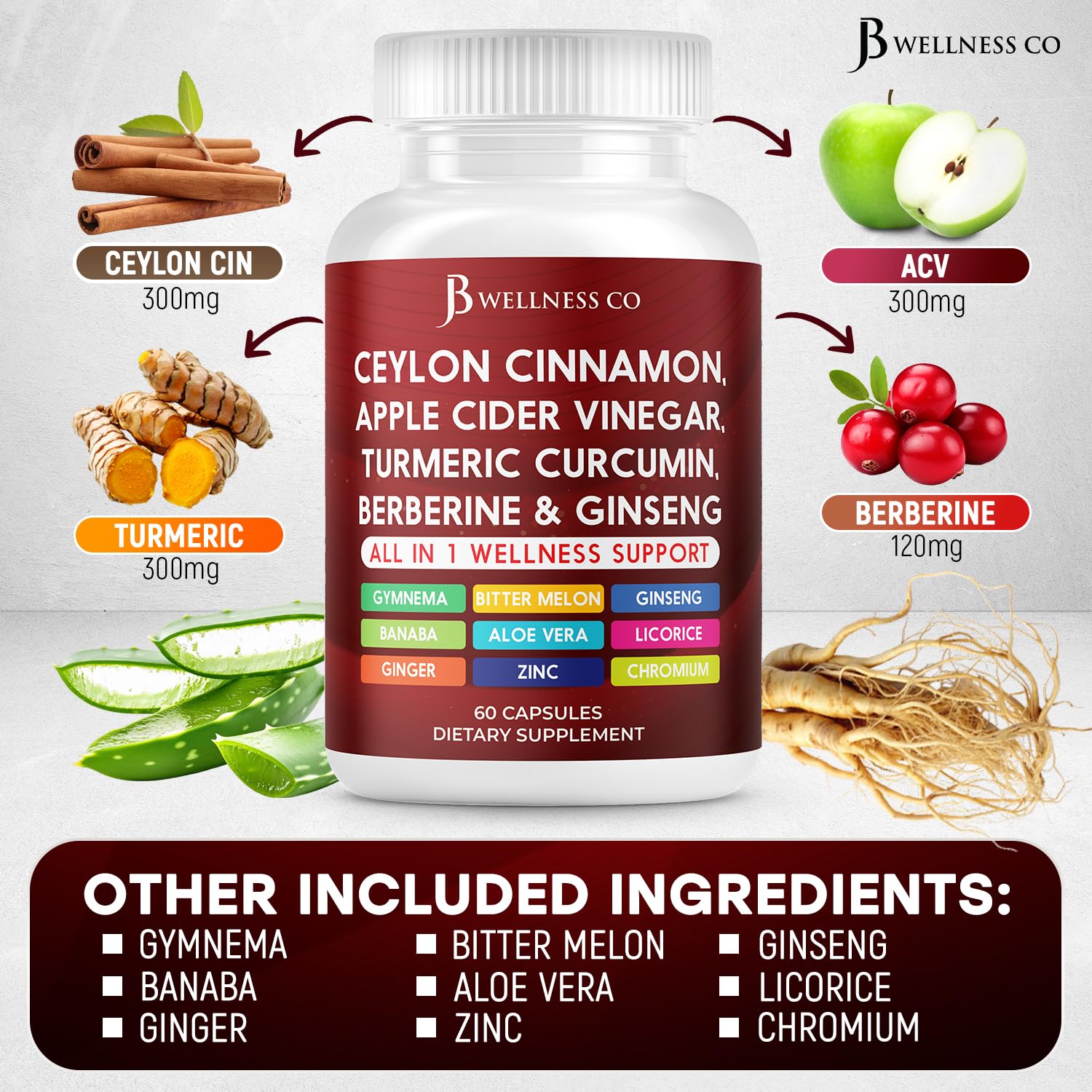 JB Wellness Co Aloe Vera capsules in bottle for gentle support