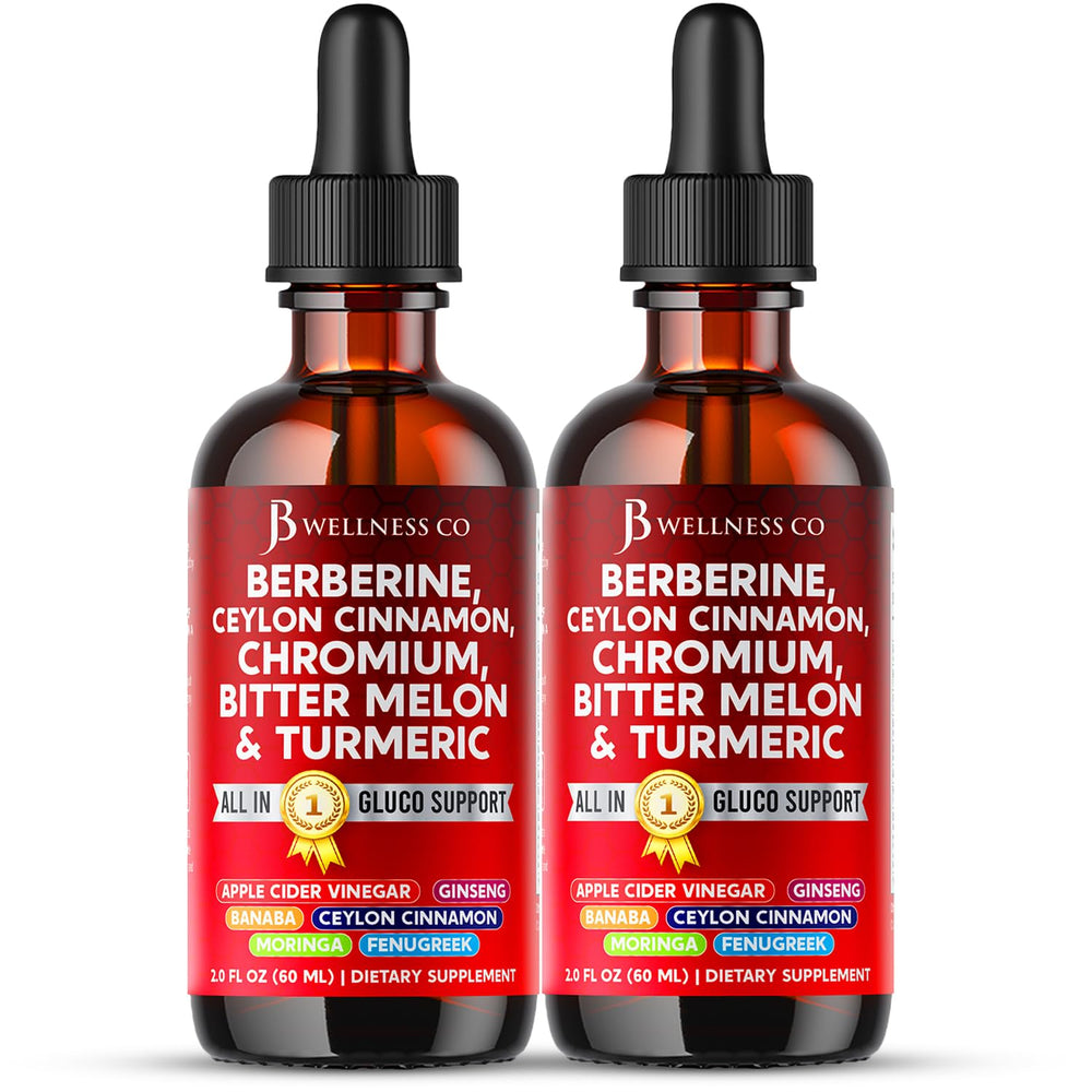 JB Wellness Co Berberine Cinnamon Drops bottle with dropper for easy dosing
