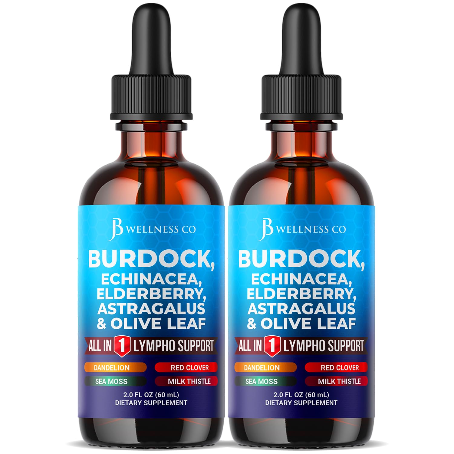 JB Wellness Co burdock drops bottle for daily use and drainage support.
