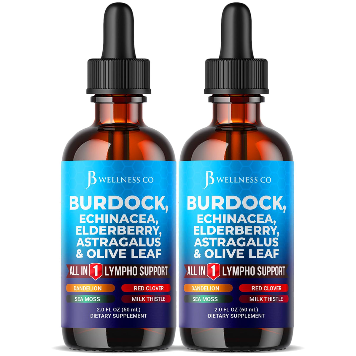 JB Wellness Co burdock drops bottle for daily use and drainage support.