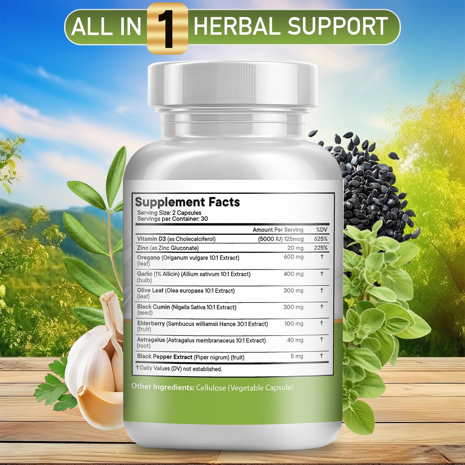 JB Wellness Co capsules closeup of oregano oil and garlic blend for immune support