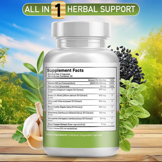 JB Wellness Co capsules closeup of oregano oil and garlic blend for immune support