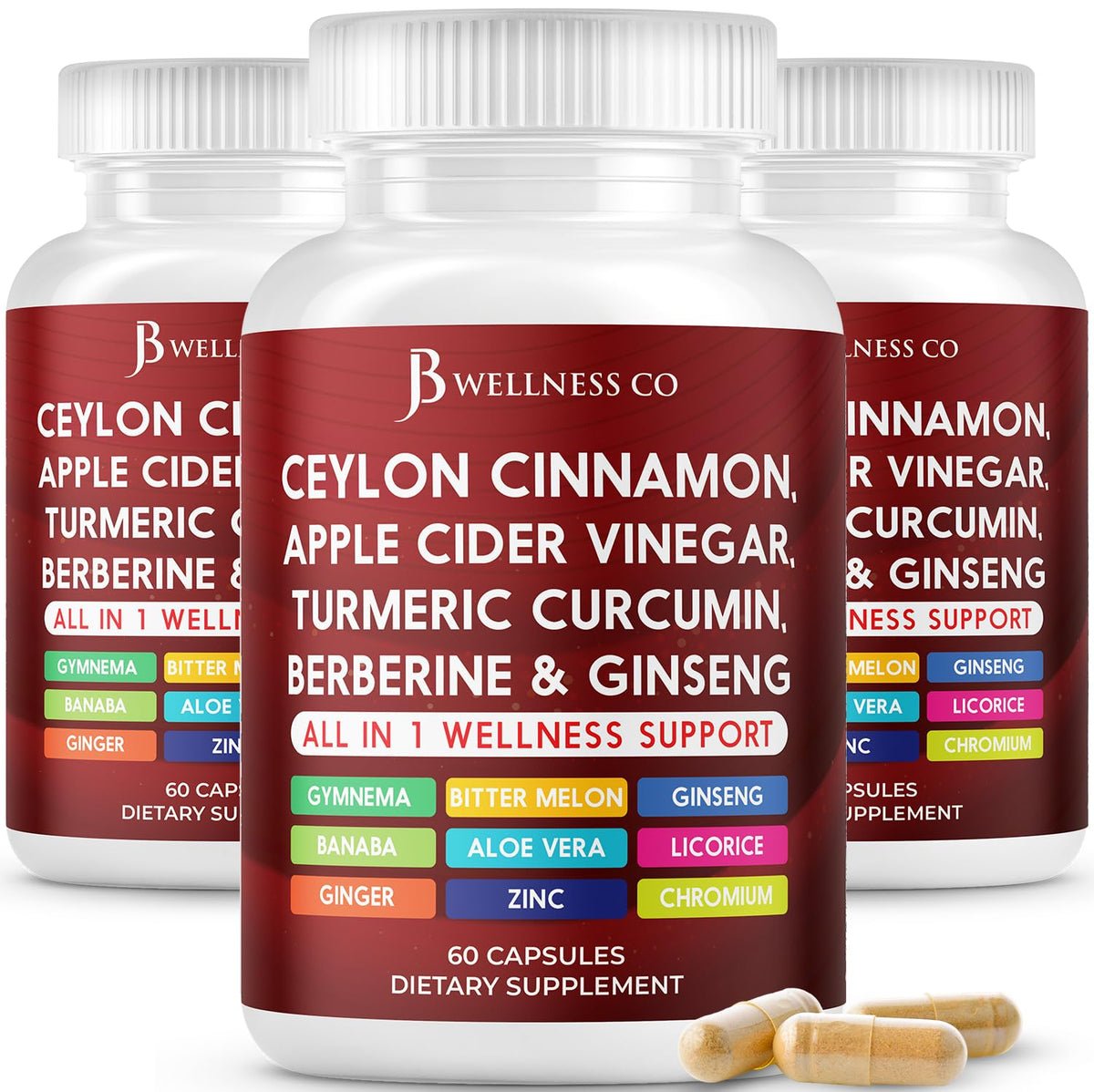 JB Wellness Co Ceylon Cinnamon capsules in bottle for daily wellness