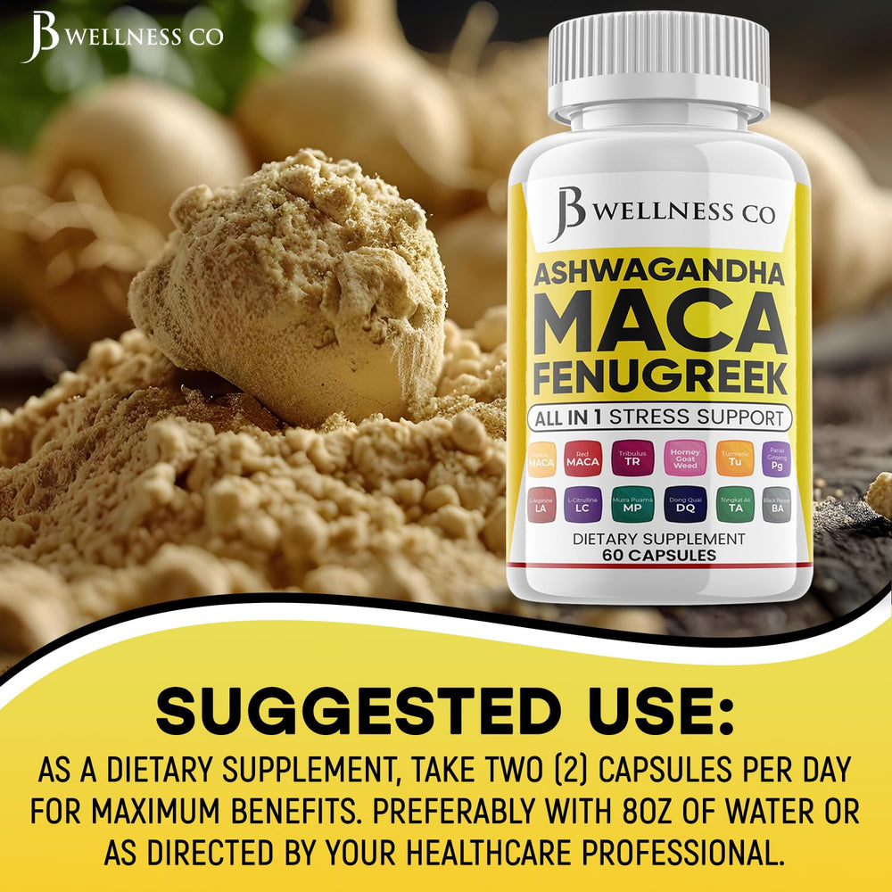 JB Wellness Co Complete adaptogen blend packaging communicates all-in-one solution.