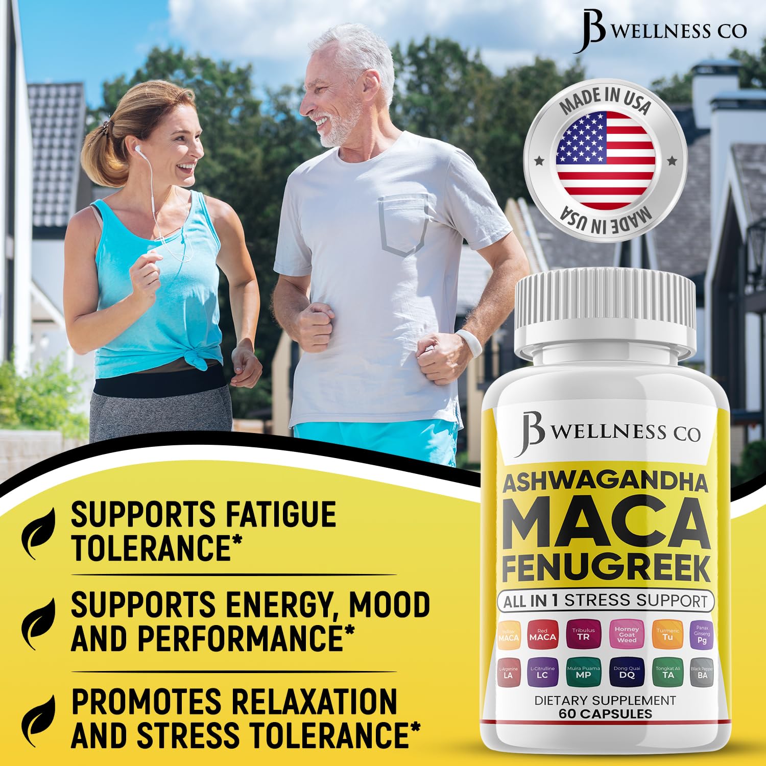 JB Wellness Co Fenugreek seeds capsules shown for energy support.