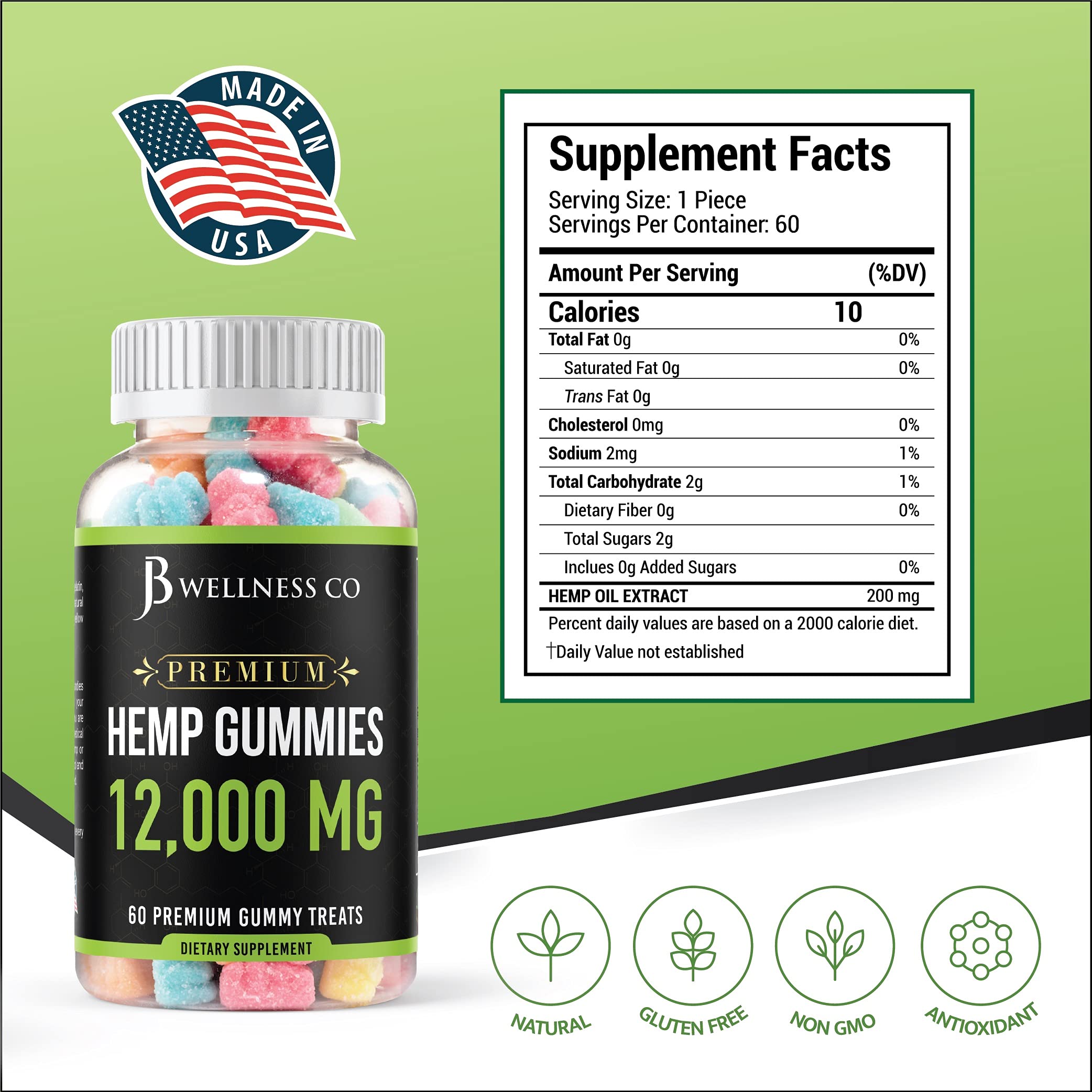 JB Wellness Co hemp gummies bottles close-up highlighting tropical flavor