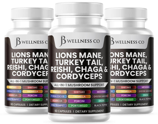 JB Wellness Co Lions Mane capsules bottle supports focus and daily clarity