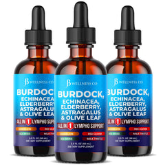 JB Wellness Co lymphatic drops bottle highlights burdock root, supporting overall wellness.