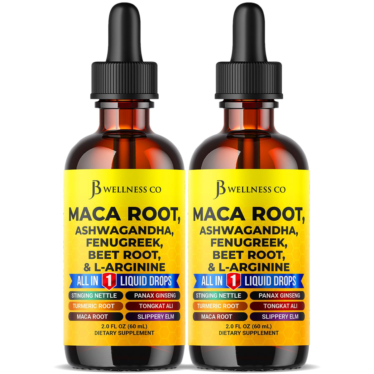 JB Wellness Co maca drops bottle for daily vitality and easy dosing.