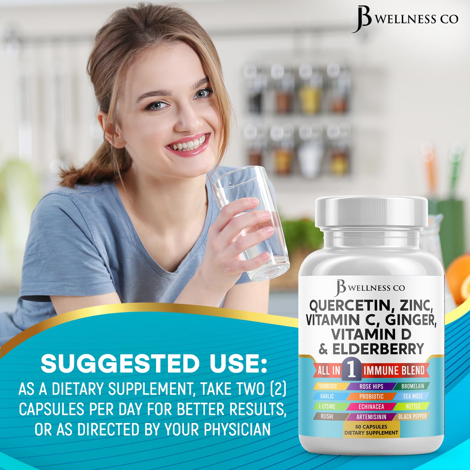JB Wellness Co nettle bromelain immunity formula packaging highlights natural ingredients.