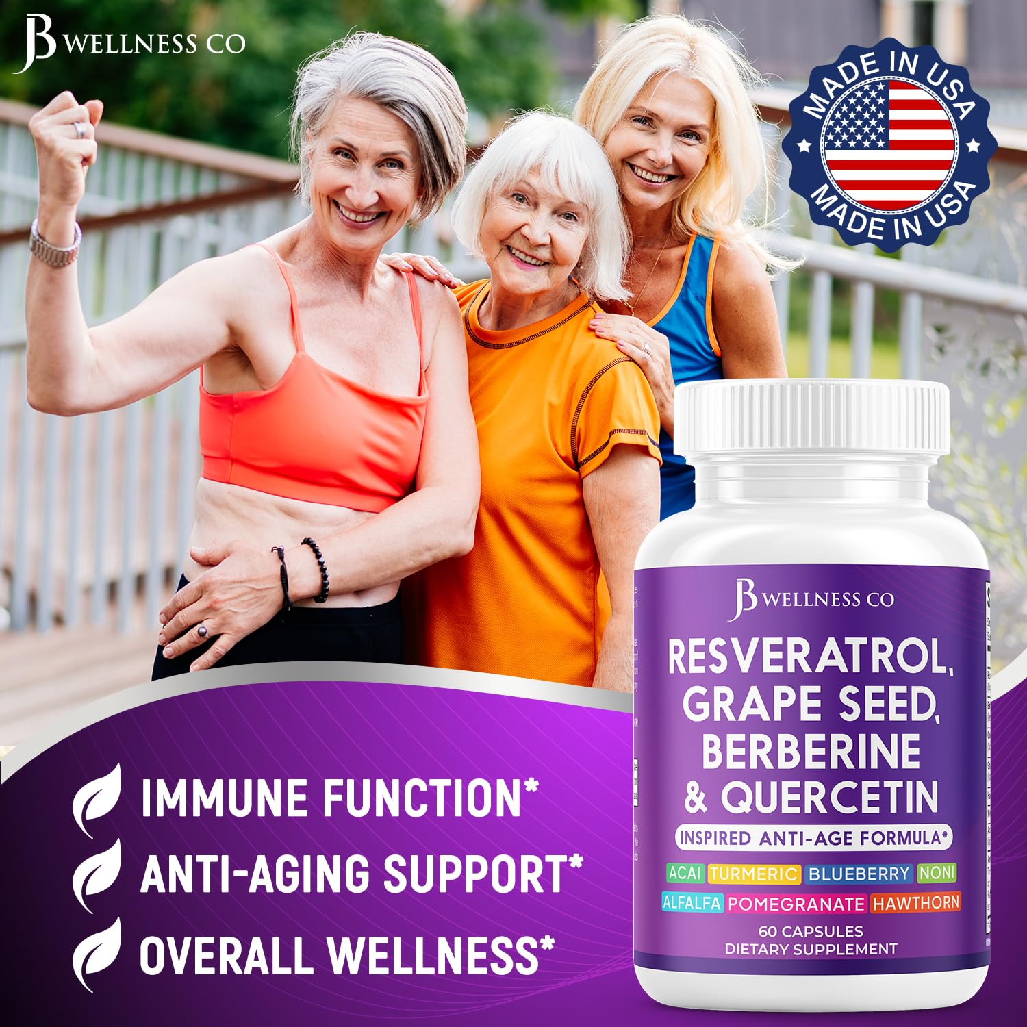 JB Wellness Co noni extract capsules with tropical fruit imagery
