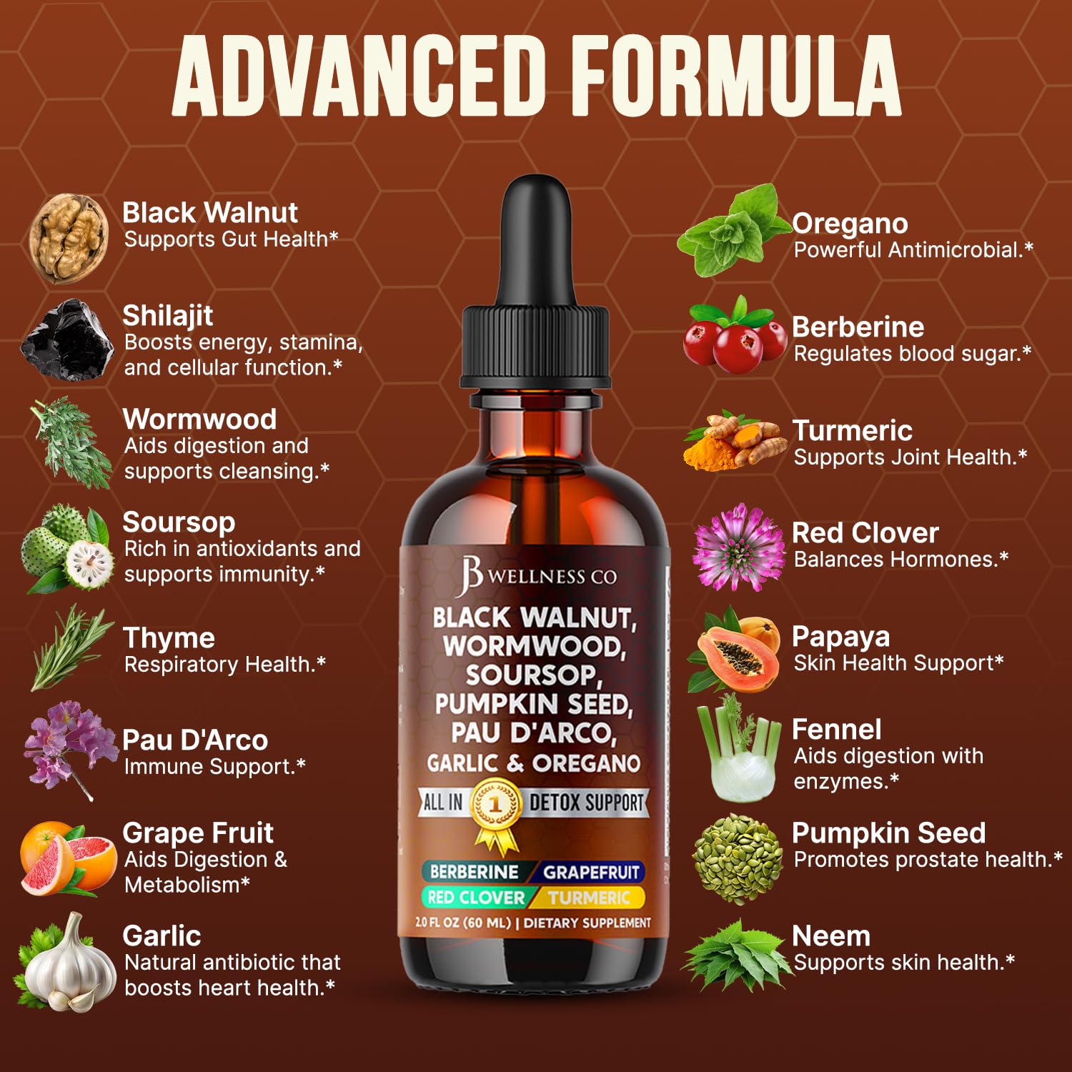 JB Wellness Co Pau d'Arco Bark Tincture bottle for herbal support