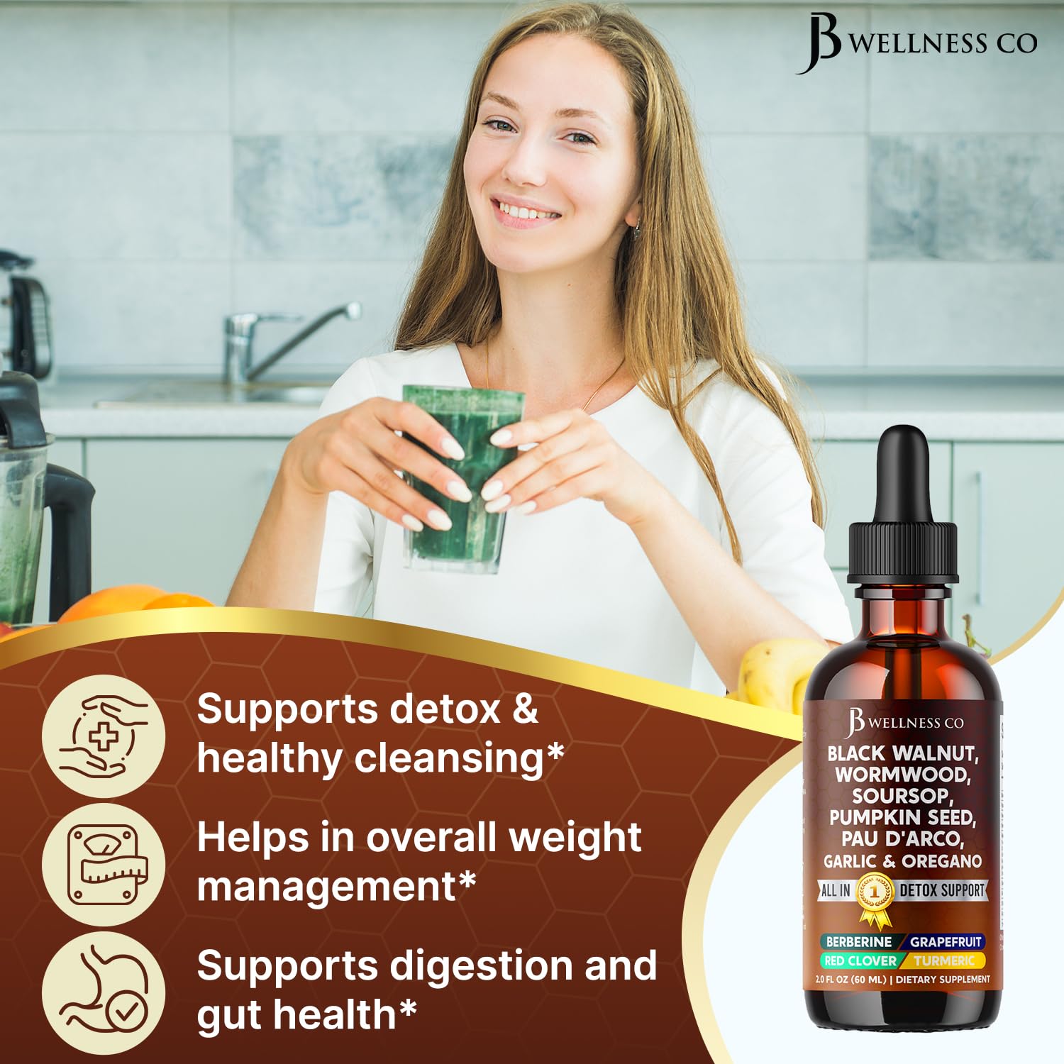 JB Wellness Co Wormwood Cleanse dropper dispensing tincture for daily wellness