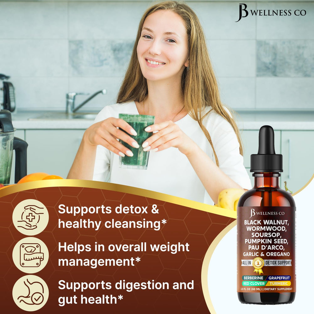 JB Wellness Co Wormwood Cleanse drops pour showing easy dosing