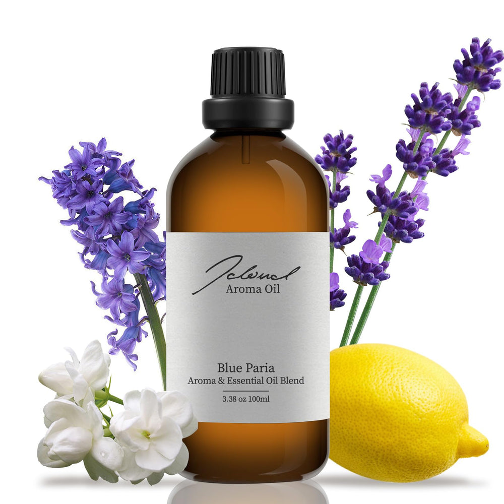 JCLOUD Blue Paria bottle with lavender and patchouli for calming home fragrance