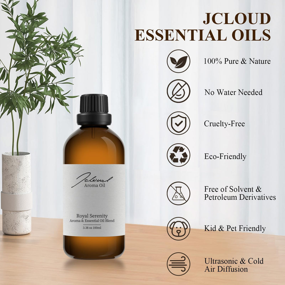 JCLOUD Royal Serenity oil in diffuser creates hotel-inspired ambiance in a room.
