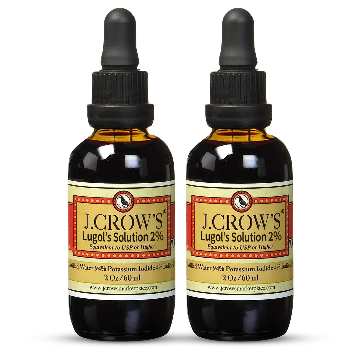 J. CROW'S Lugol's iodine bottle with dropper enables precise dosing and easy storage.