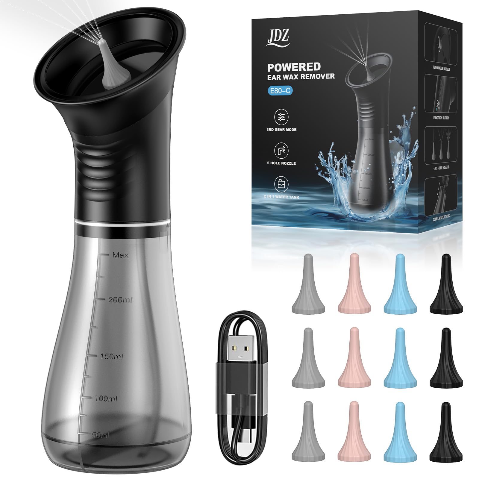 JDZ ear-cleaner front view with ergonomic grip for precise cleaning.