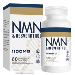 Jeaderly 1100mg NMN and Trans-Resveratrol bottle—potent blend for daily vitality.