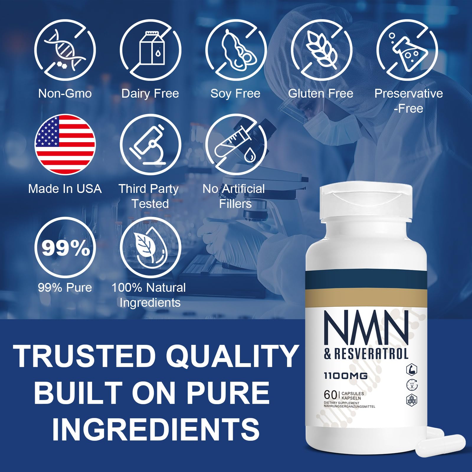 Jeaderly label shot—high-purity NMN and resveratrol ingredients for wellness.