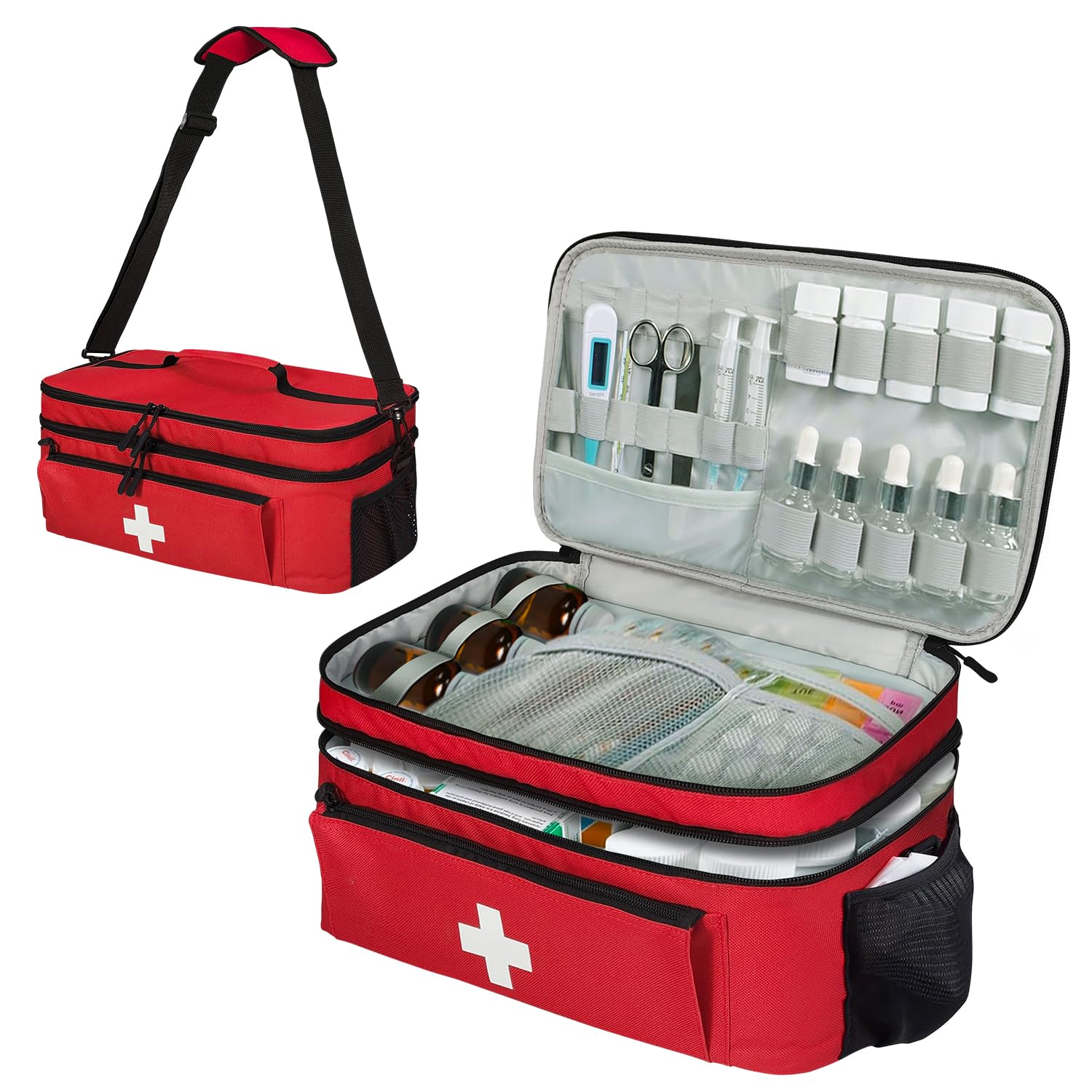 Jenlan Travel Medicine Bag Organizer top view highlights large capacity for meds