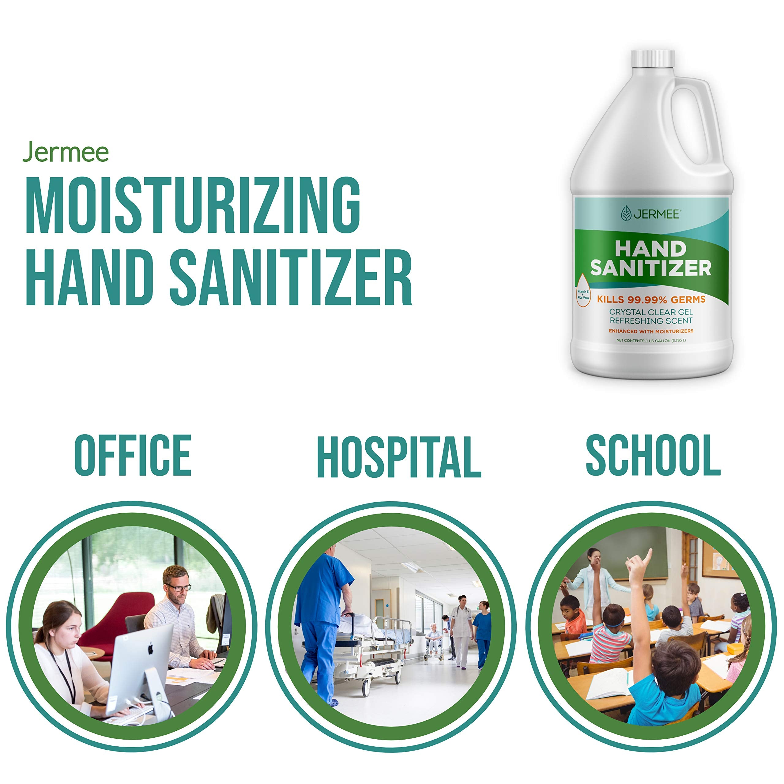 JERMEE crystal clear gel for fast, non-sticky sanitization.