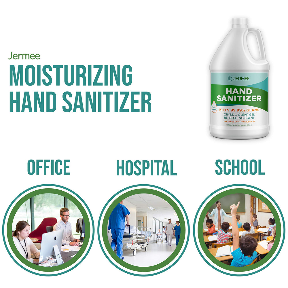 JERMEE crystal clear gel for fast, non-sticky sanitization.