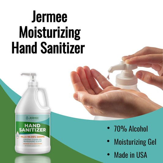 JerMee crystal-clear gel showing clean, refreshing hand sanitizer texture.