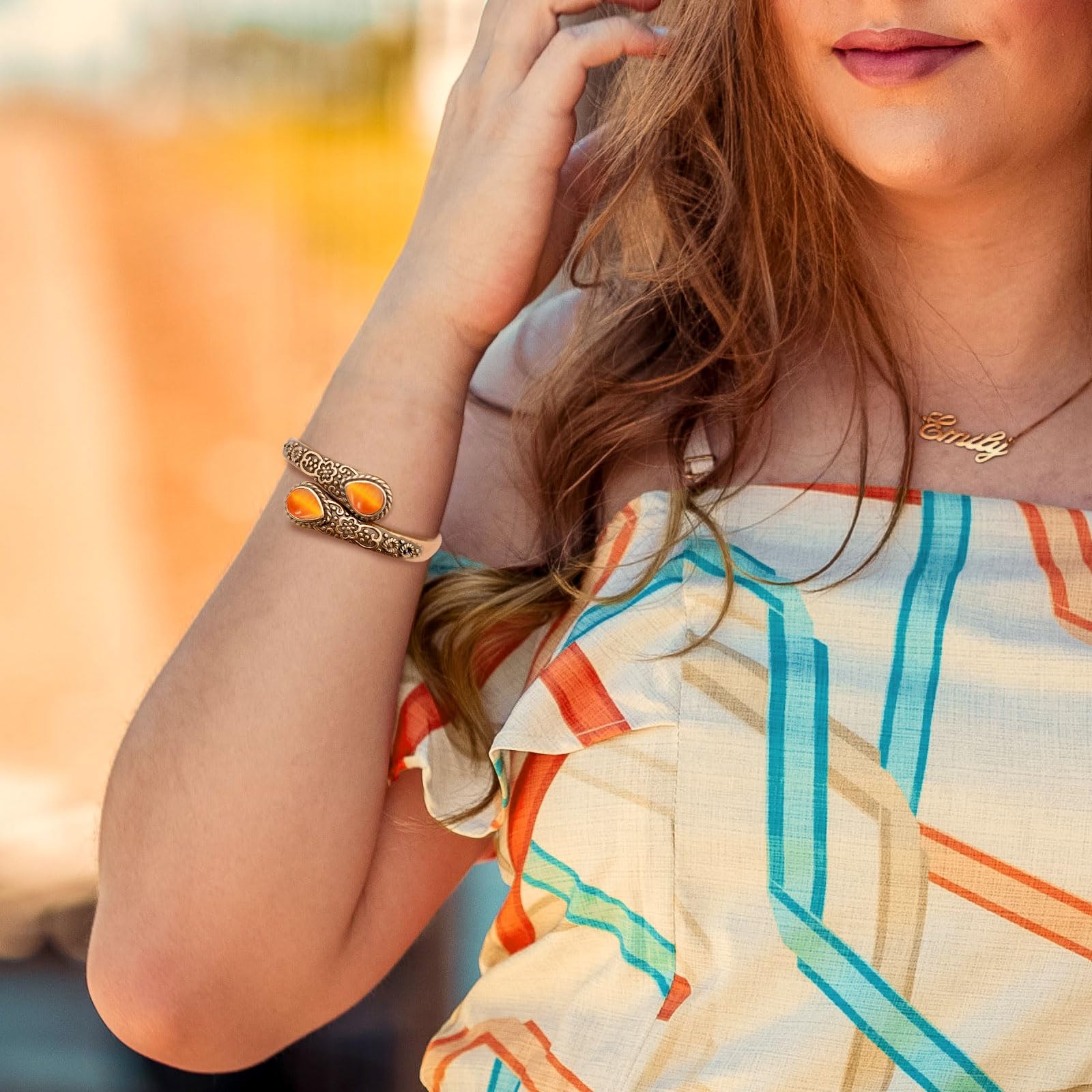 JEROOT turquoise inlay adds delicate bohemian elegance to the vintage flower design