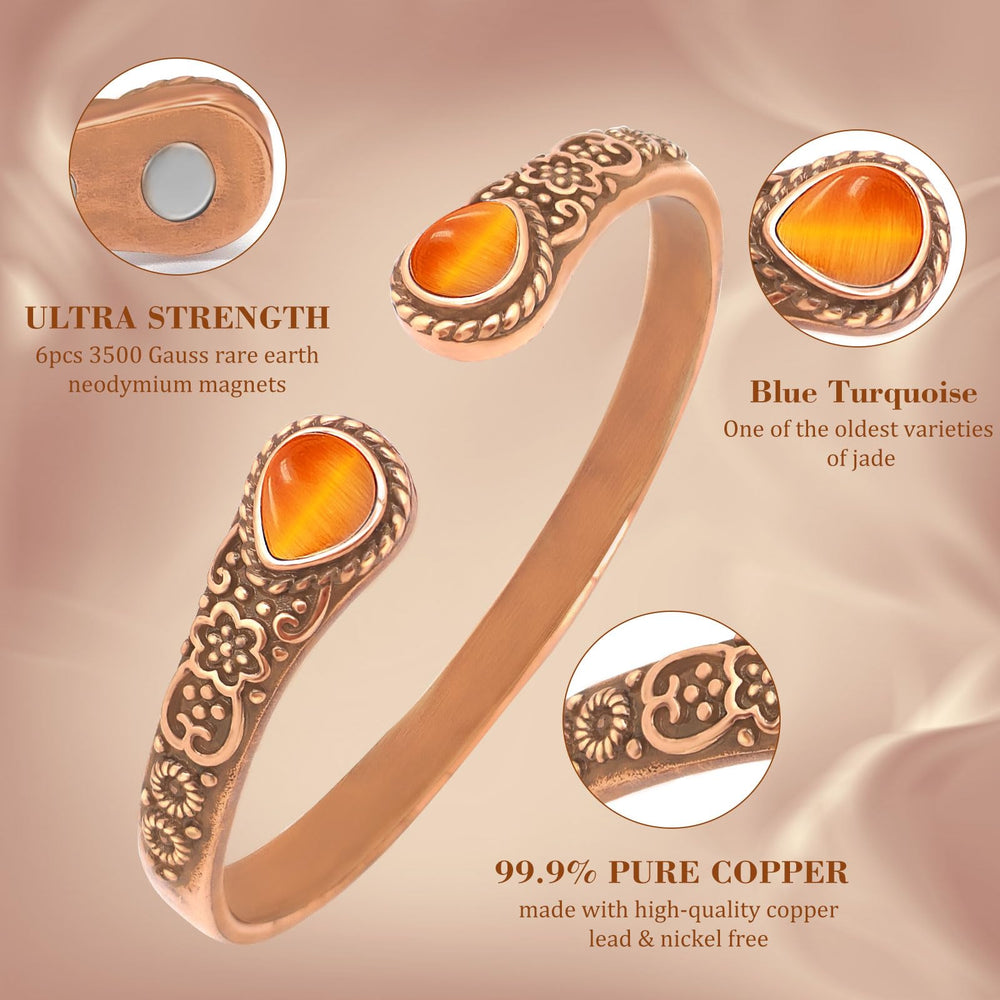 JEROOT copper bracelet features intricate pattern carving that creates vivid, three-dimensional detail