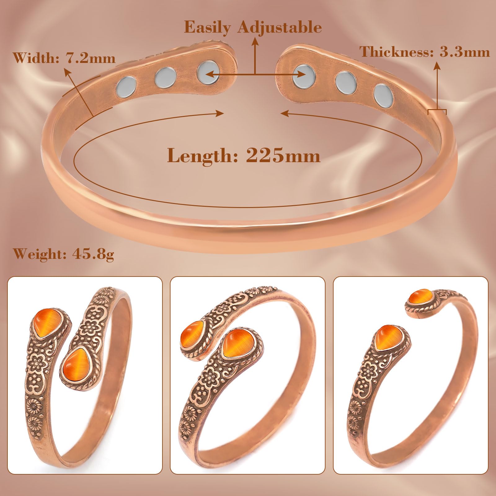 JEROOT copper bracelet with six 3500 Gauss magnets provides magnetic accents in a chic, durable cuff