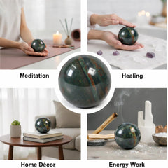 Jet International Bloodstone ball under soft light reveals rich patterns and vitality vibes.
