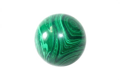 Jet International malachite sphere 50-55 mm showing vivid green banding for positive energy