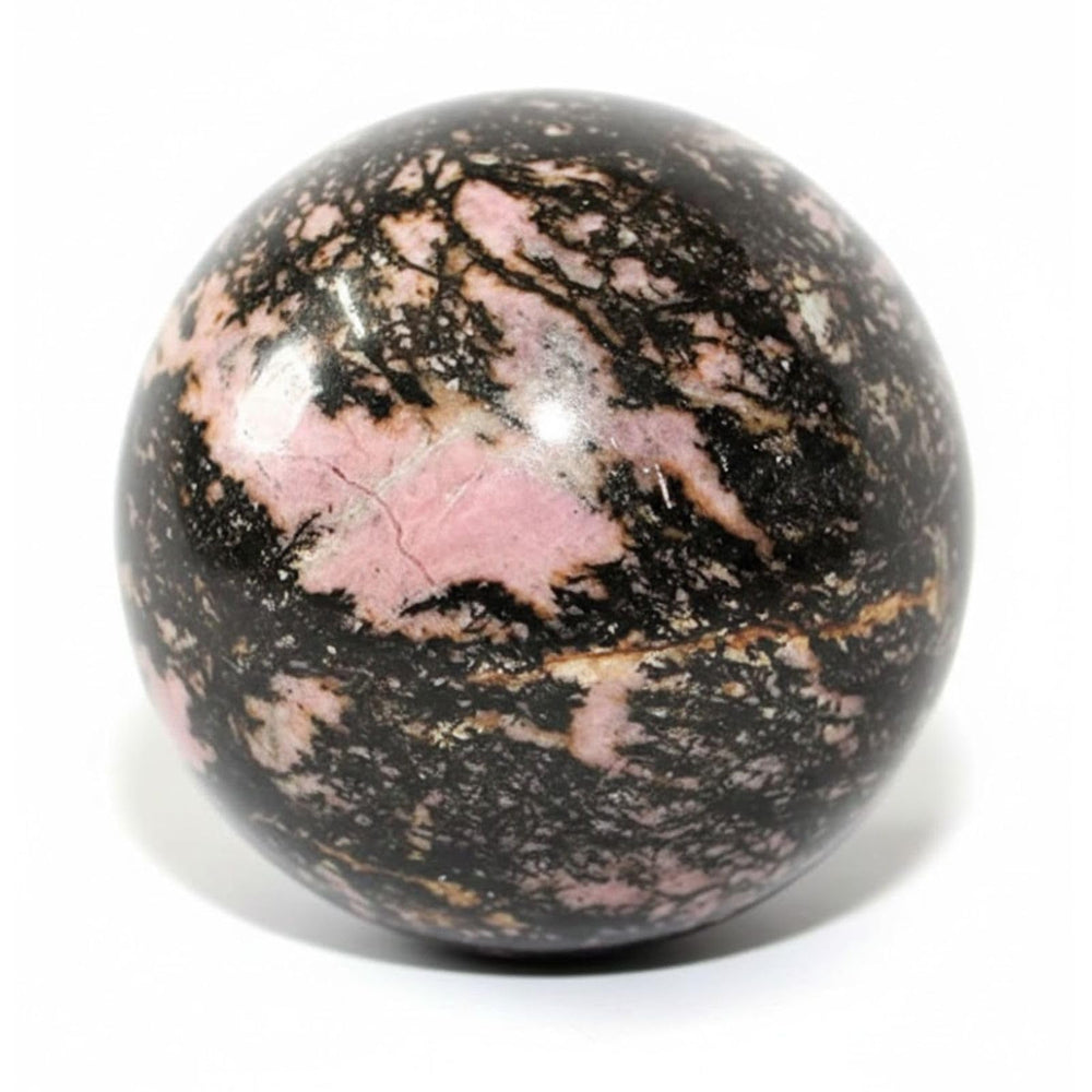 Jet International Rhodonite Sphere 40-50mm for meditation and desk focus.
